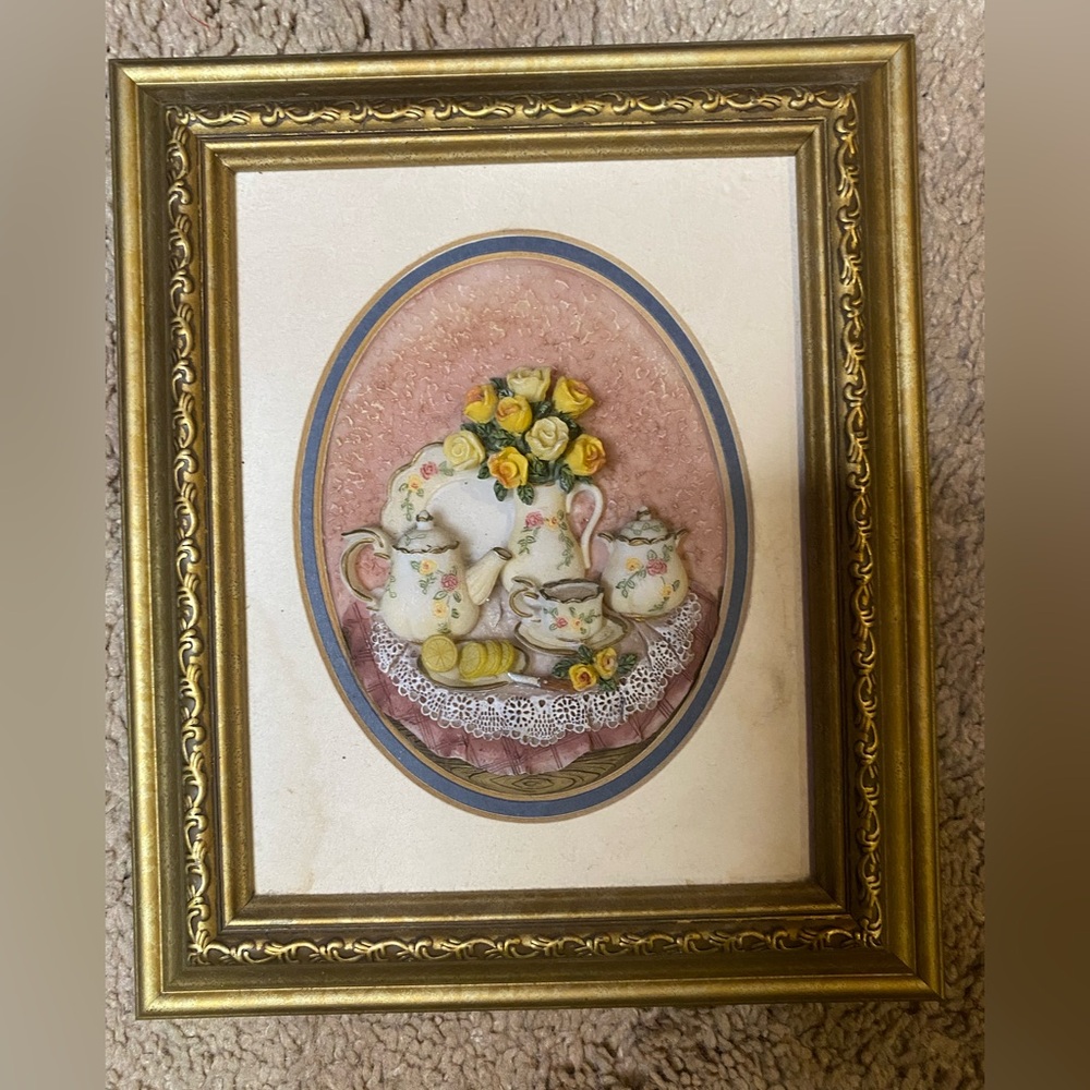 Elegant Floral Tea Set Framed Art